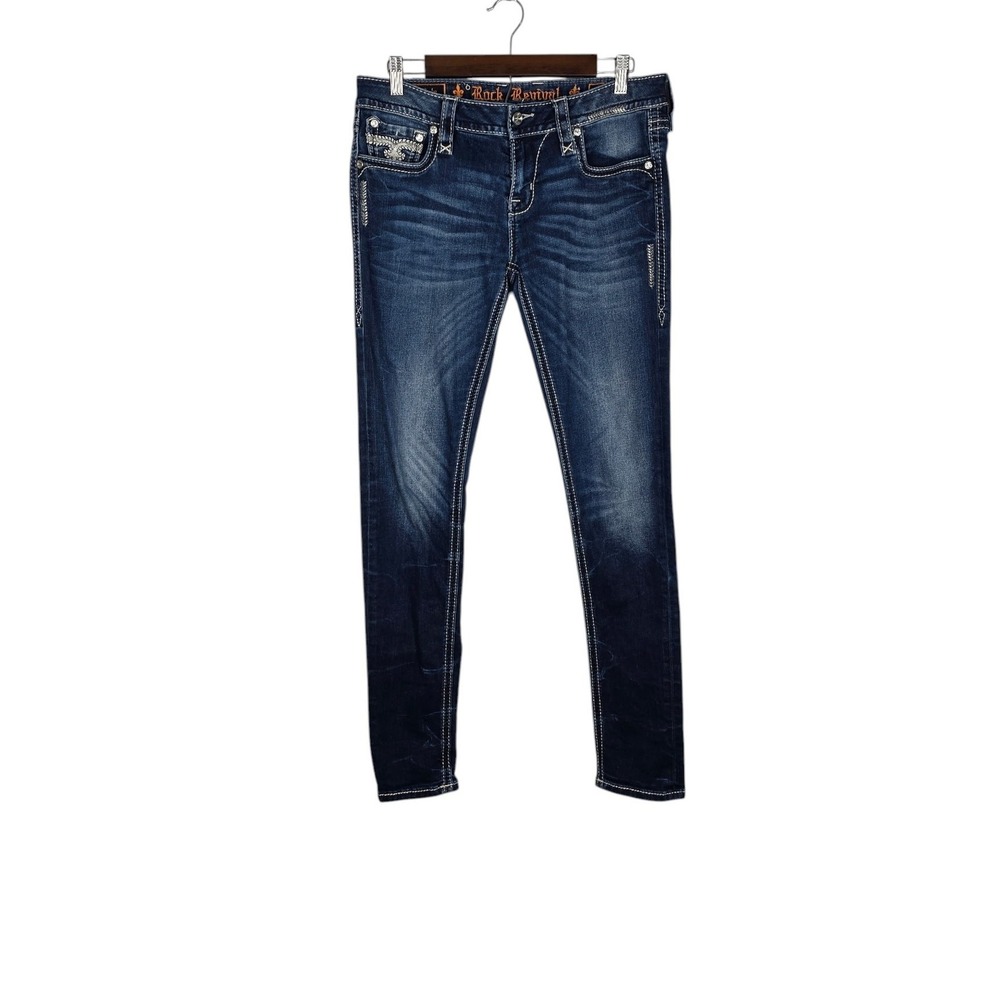 Rock Revival July Skinny Jeans Womens 30 Blue Denim Embellished Western Chic